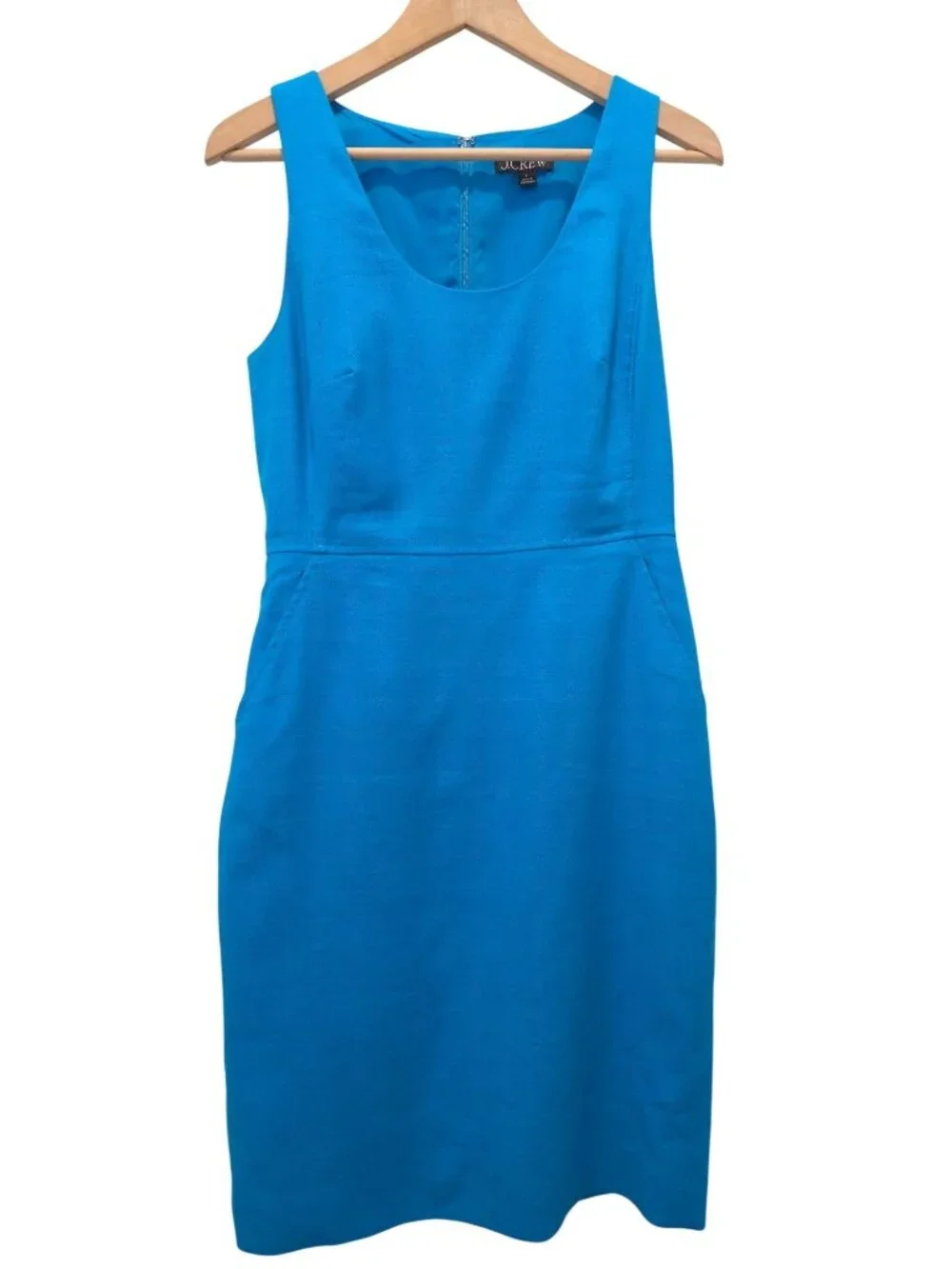 J.CREW Resume Turquoise Scoopneck Dress In Stretch Linen Blend Sz 4 - Picture 1 of 9